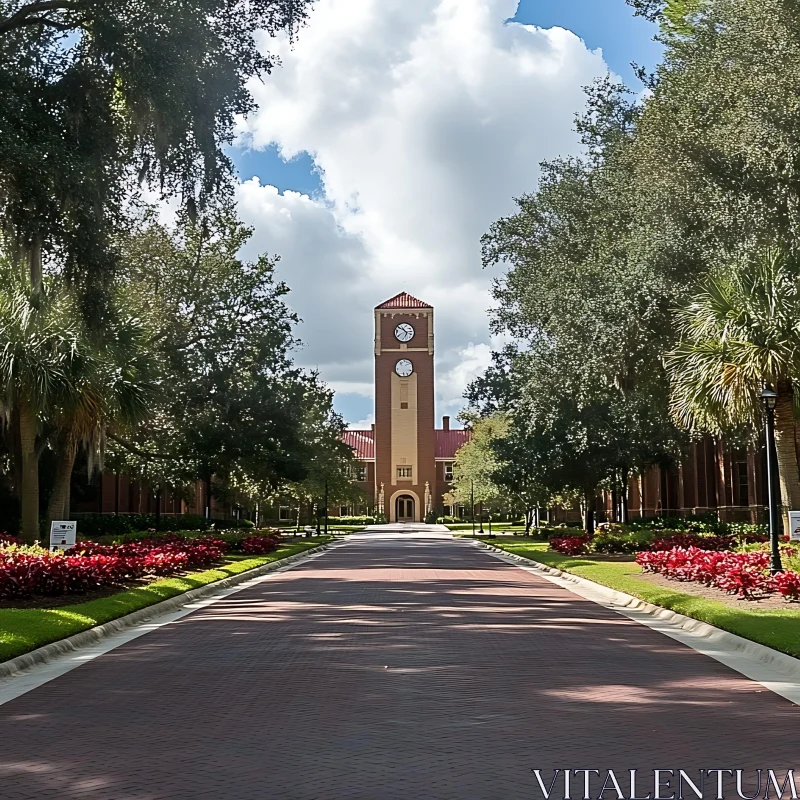 Beautiful Clock Tower in Park Setting AI Image