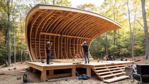 Forest Construction Site: Wooden Stage Project