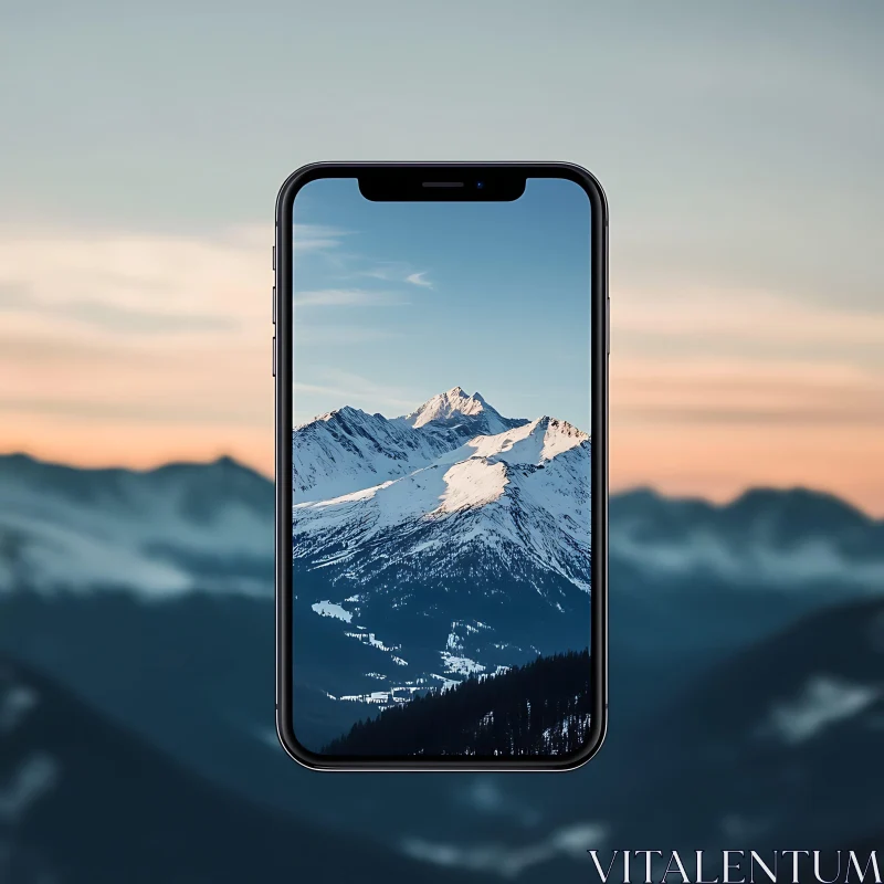 Mountain View on Mobile Screen AI Image