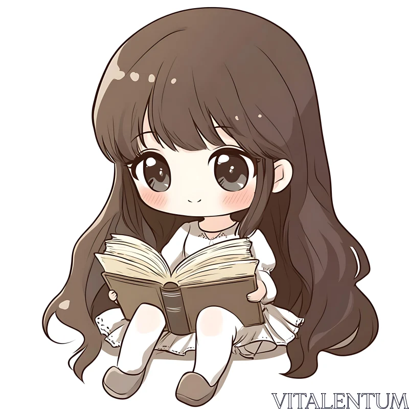 Adorable Anime Character with Book AI Image