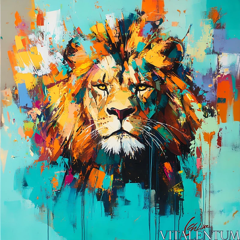 Colorful Lion Head Art AI Image