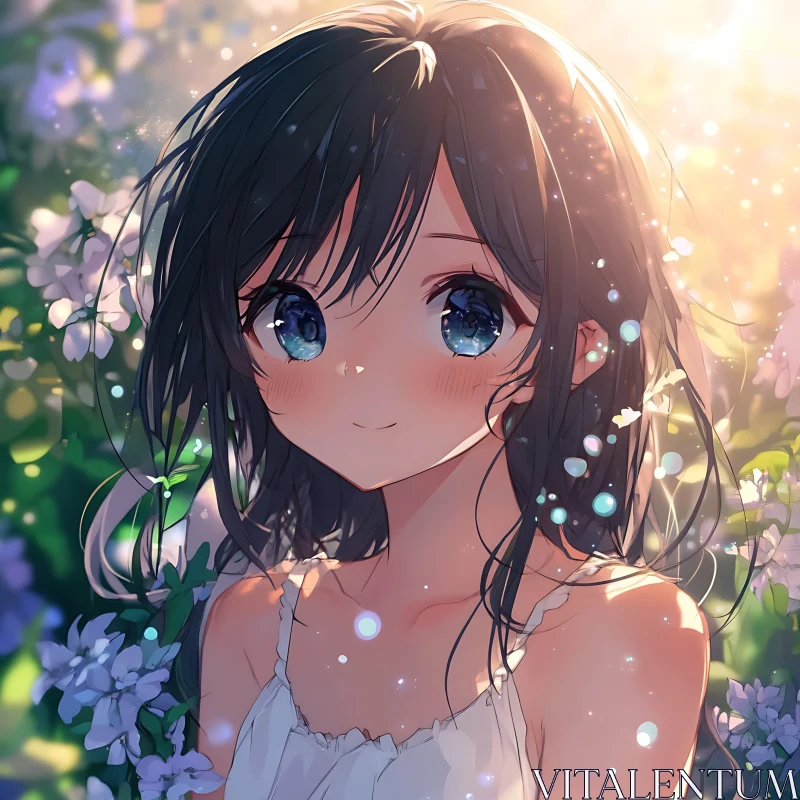 Sunlit Anime Portrait of a Girl in Nature AI Image