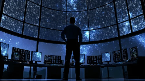 Futuristic Control Room with Data Screens