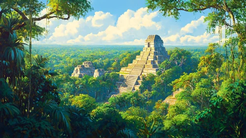 Maya Ruins Amidst Verdant Forest