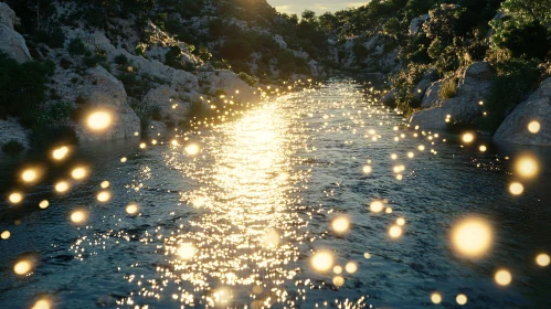 Sunlit River with Sparkling Reflections