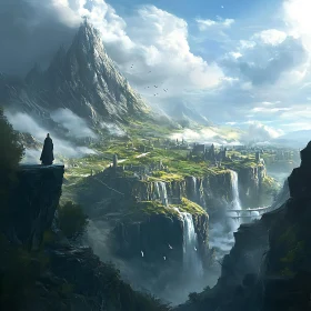 Cliffside City View with Waterfalls