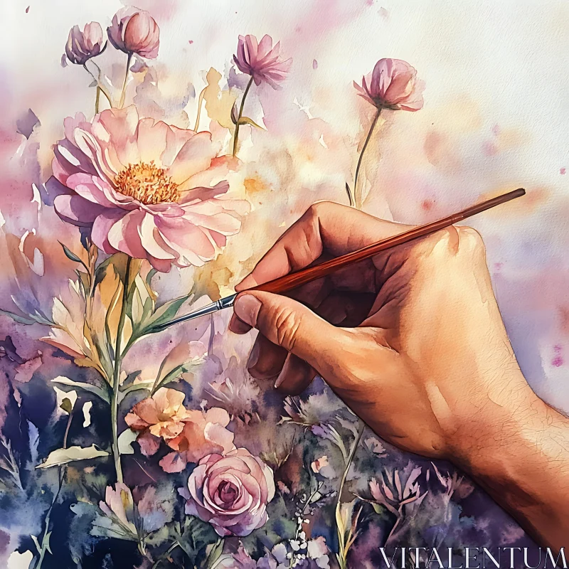 AI ART Painterly Hand Creating Floral Art