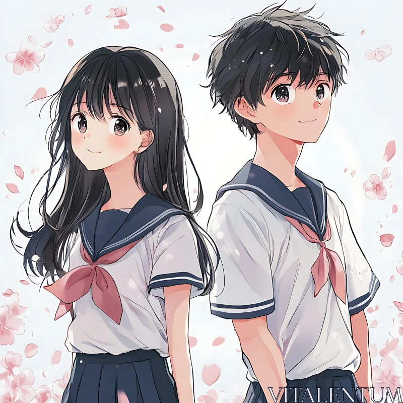 Cherry Blossom Anime School Scene AI Image