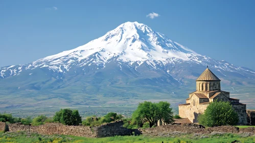 Snowy Mountain and Historical Church