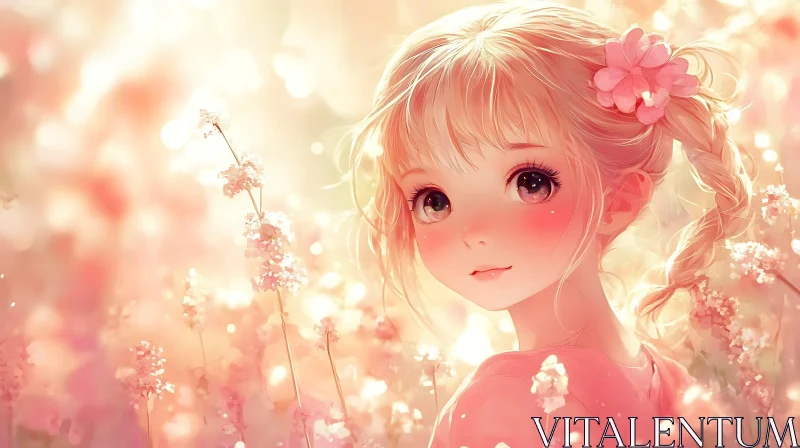 AI ART Blonde Anime Girl with Pink Blossoms