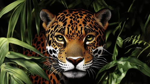 Wild Jaguar Among Green Leaves