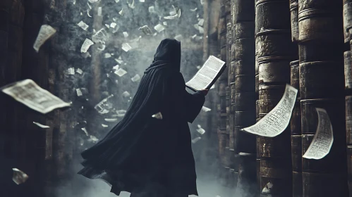 Mystic Figure Reading in Smoky Library