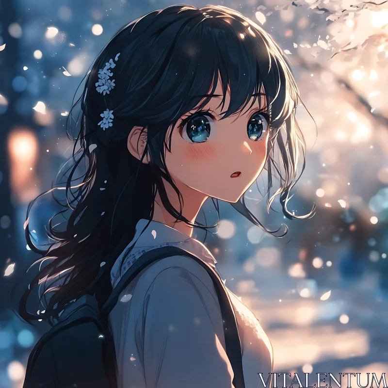 Expressive Anime Girl at Night AI Image