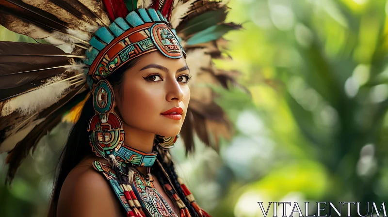 Indigenous Woman with Traditional Headdress AI Image