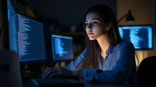 Female Programmer Working on Code
