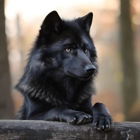 Portrait of a Black Wolf in the Wild