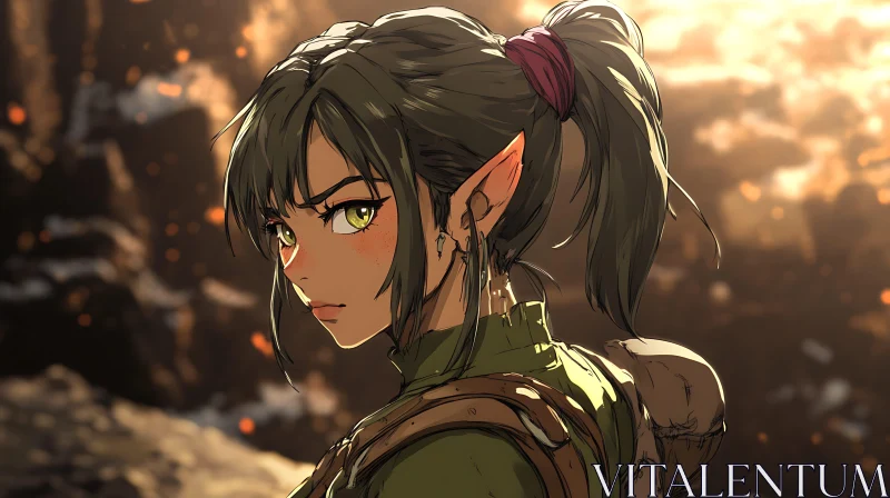 Anime Fantasy Elf Warrior Portrait AI Image