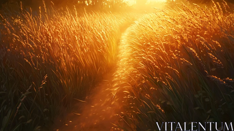 AI ART Sunlit Path through a Field of Grasses