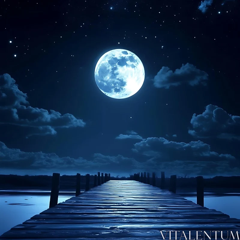 Dock Under Moonlight AI Image