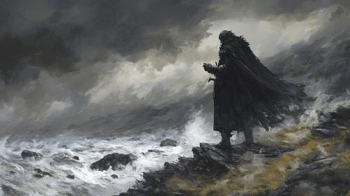 Dark Figure Overlooking Stormy Sea