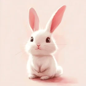 Fluffy White Bunny on Pink Background
