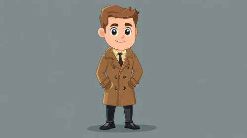 Cartoon Character with Brown Trench Coat