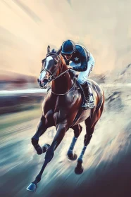 Thrilling Horse Racing Scene with Jockey and Racehorse