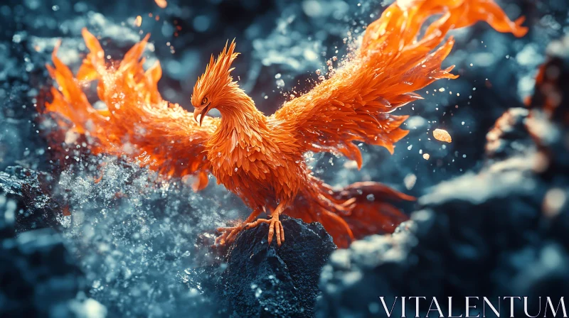 AI ART Phoenix Ablaze Amidst Frozen Shards