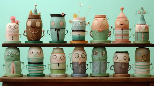 Whimsical Pastel-Toned Pots with Personalities - Artistic Shelf Display