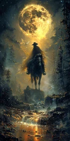 Moonlit Horseman in Enchanted Forest