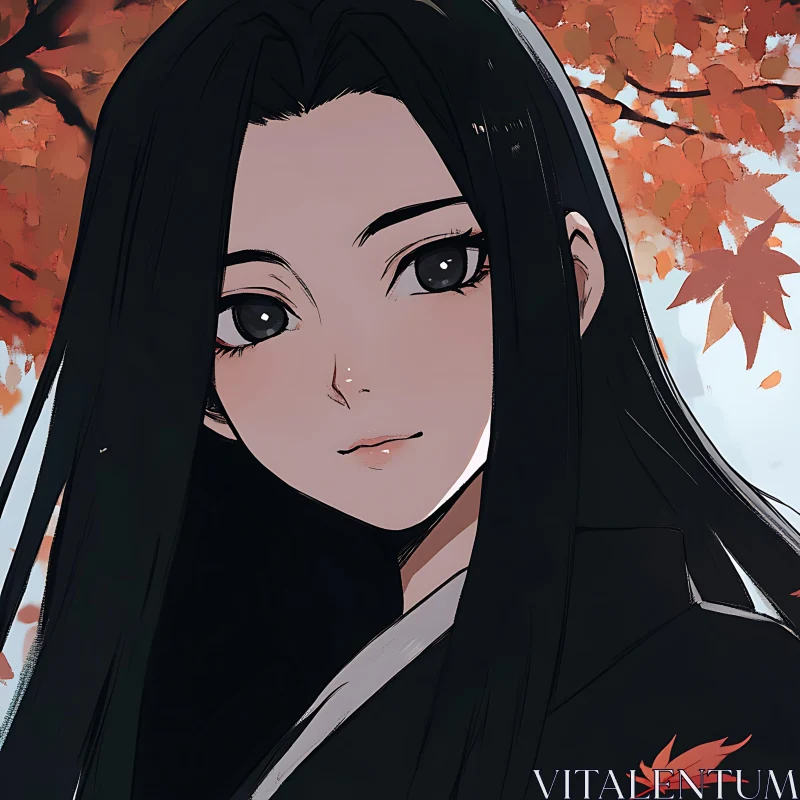 Autumn Anime Portrait with Fall Leaves AI Image