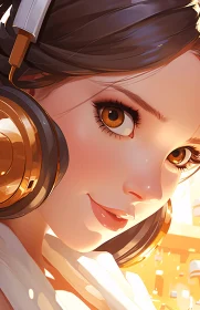 Golden Headphones Anime Portrait