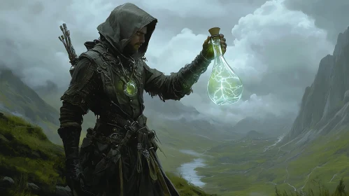 Enigmatic Wizard with Glowing Potion
