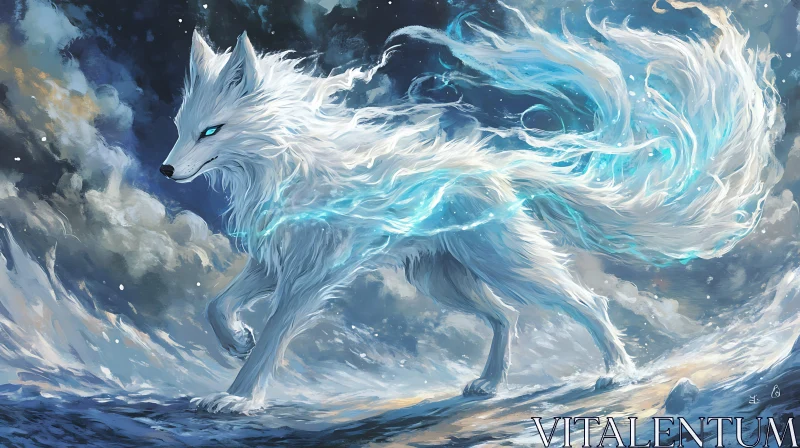 AI ART Mystic White Wolf with Blue Energy