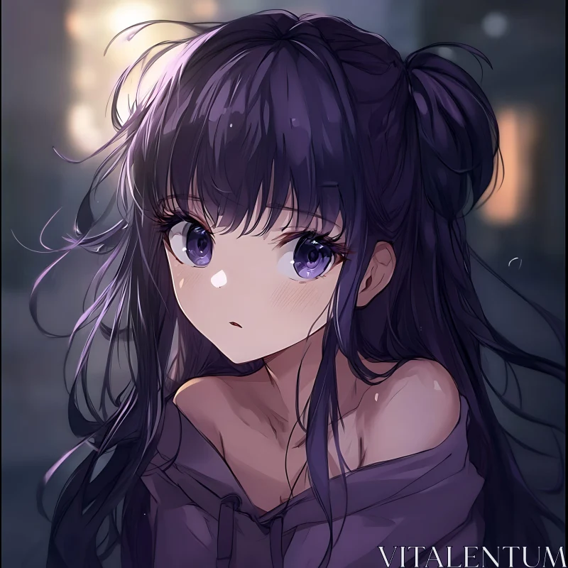 Portrait of an Anime Girl with Dark Purple Hair AI Image