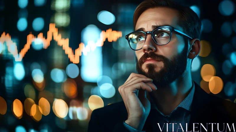 Pensive Investor with Financial Chart Overlay AI Image