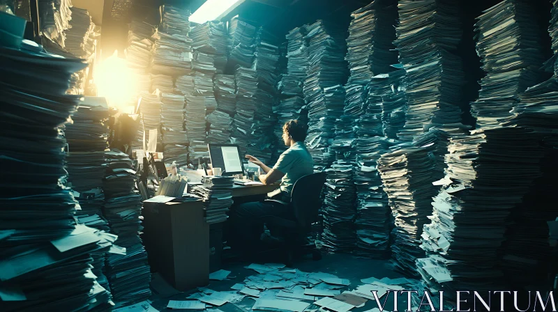 Data Overload Office Scene AI Image