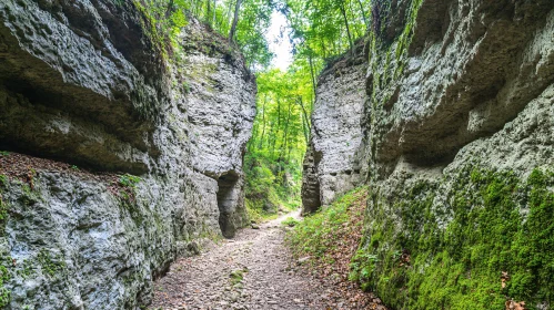 Mossy Rocky Trail in Dense Forest