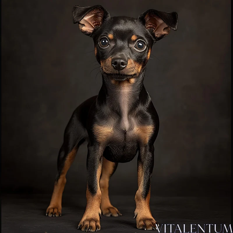 Young Black and Tan Dog Standing on Dark Background AI Image