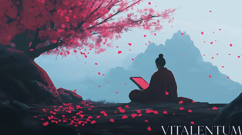 AI ART Sakura Tree Meditation Art