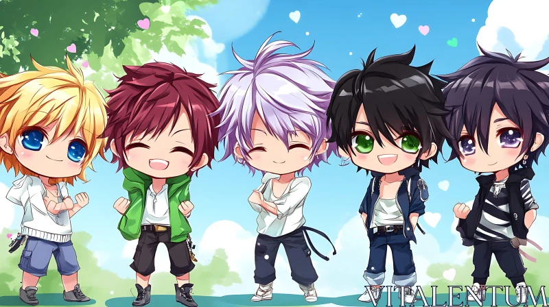 AI ART Joyful Chibi Friends in Nature Setting