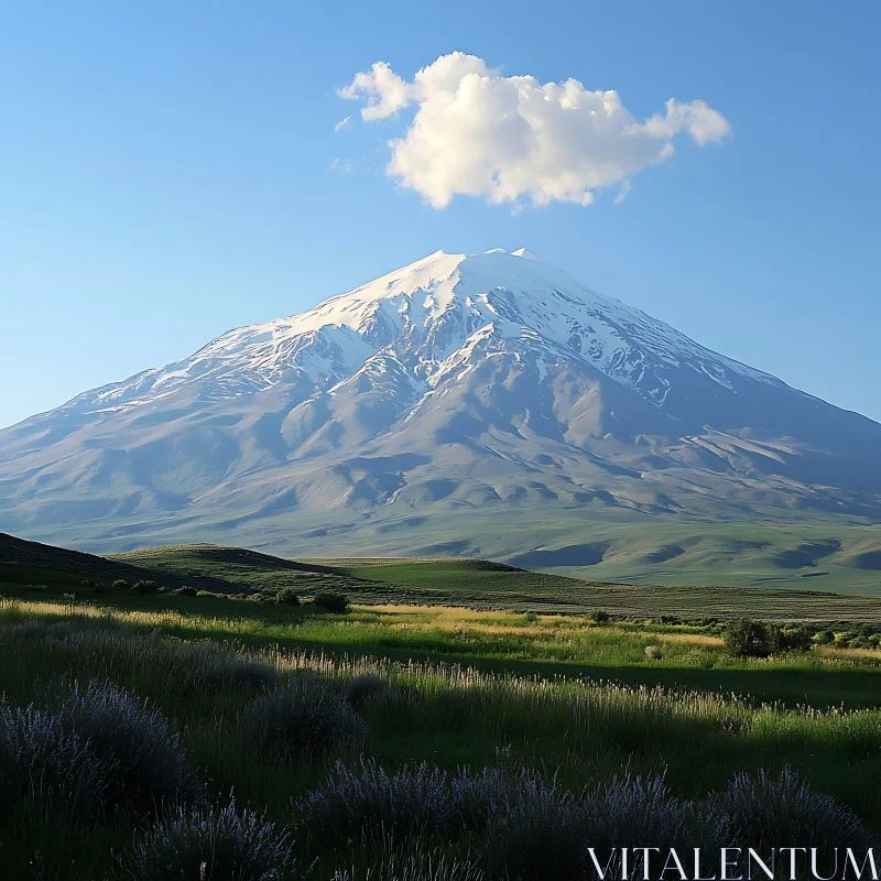 AI ART Mountain Vista with Green Meadow