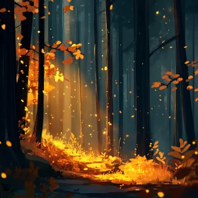 Golden Sunlight in Autumn Forest