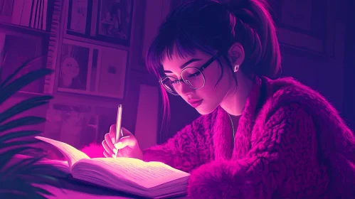 Woman Writing in Neon Light