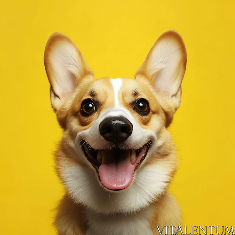 Joyful Corgi Dog Close-up with Yellow Backdrop AI Image