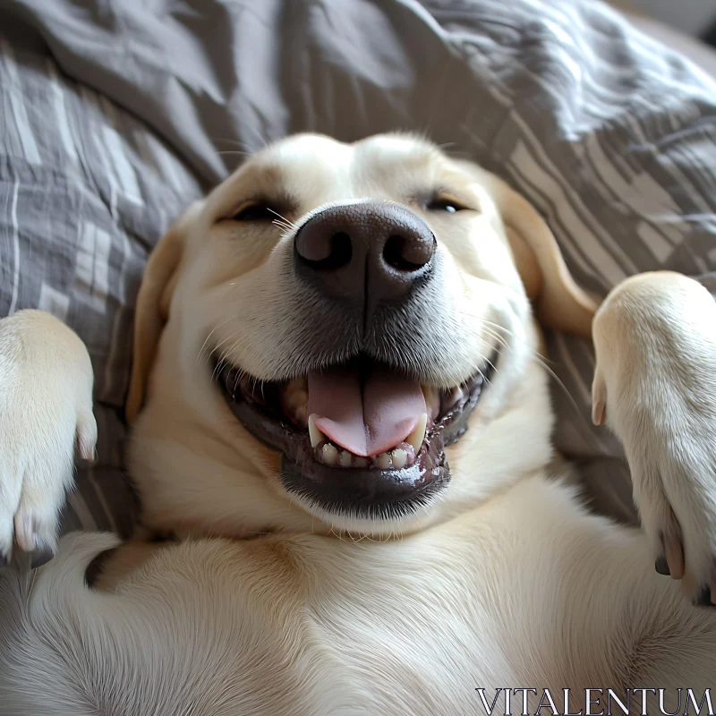 Happy Labrador Lying on Bed AI Image