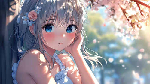 Anime Girl Amidst Blooming Cherry Blossoms