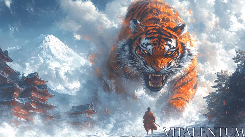 Giant Tiger Confronts Warrior AI Image