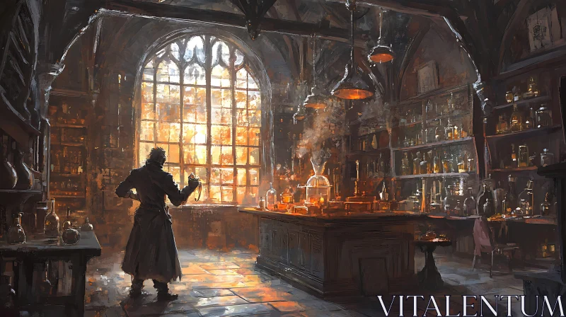 Old Alchemist in a Laboratory AI Image