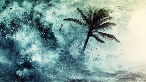 Ocean Storm with Palm Tree